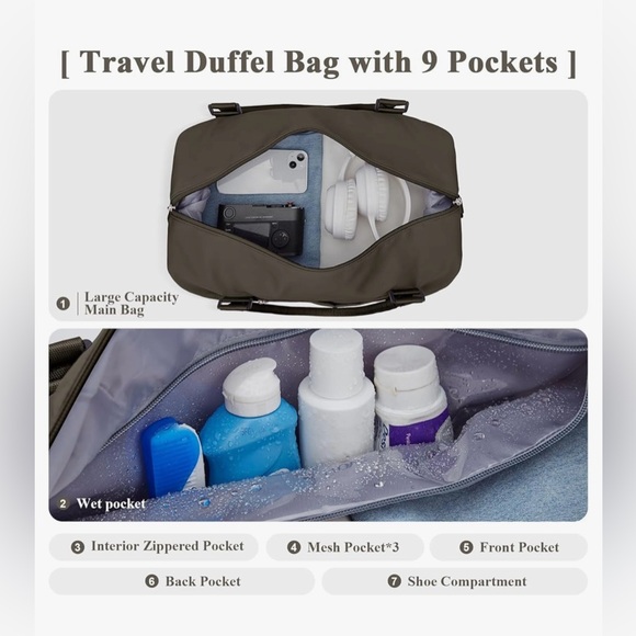 Weekender Travel bag with shoe compartment in coffee brown - Picture 4 of 10